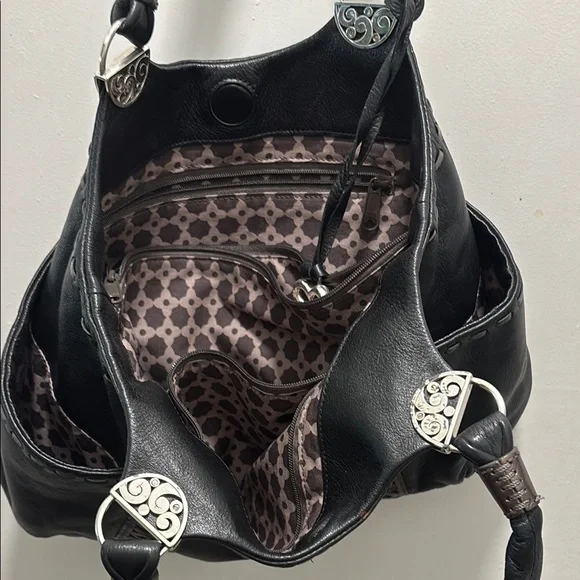 Brighton Black and Brown Shoulder Bag with Decorative Stripes - Picture 4 of 6